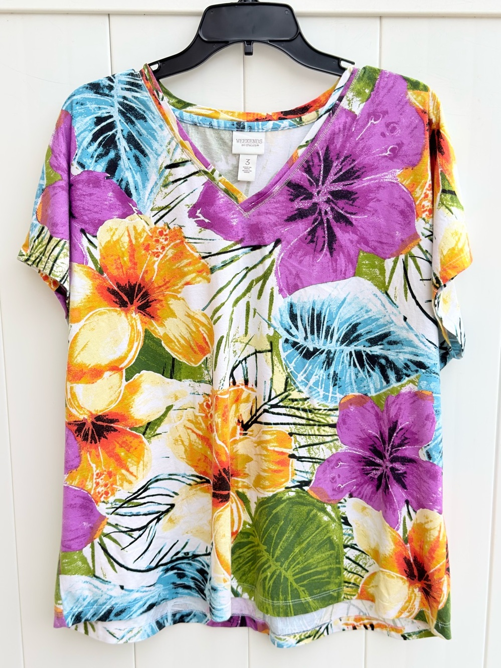 Weekends by Chico’s Vibrant Floral V-Neck Short Sleeve T Shirt Chico’s 3